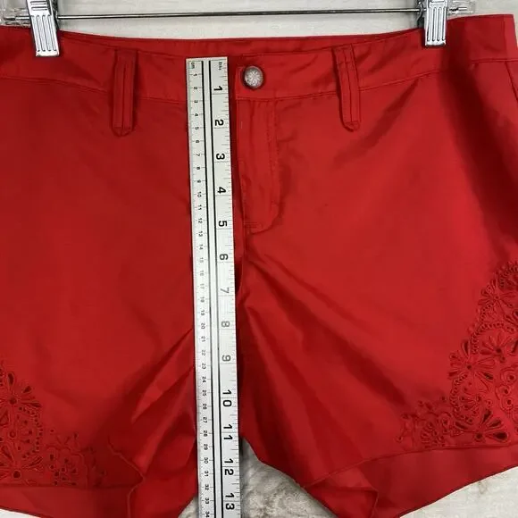 Athleta Shorts Womens 10 Red Coastal Eyelet Floral Embroidered Cut Out - Picture 5 of 13